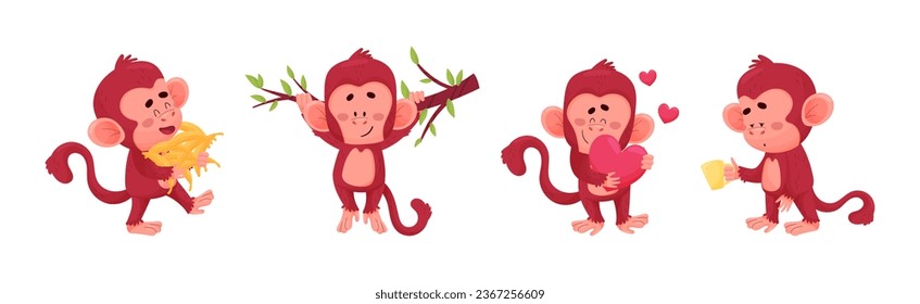 Playful Monkey Character Engaged in Different Activity Vector Set