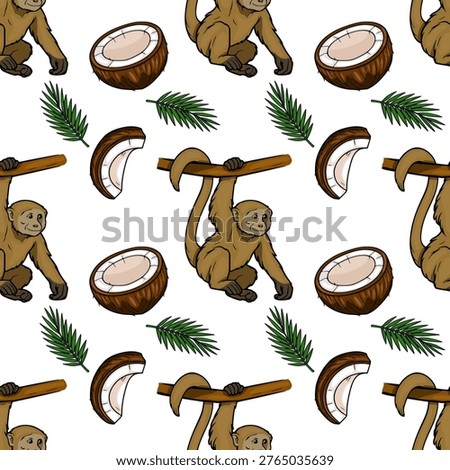 Playful monkey and coconut pattern vector illustration, jungle theme