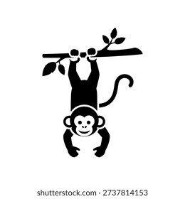 A playful monkey hangs