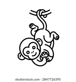 A playful monkey hangs