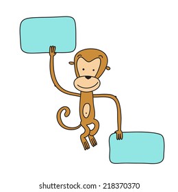 playful monkey on gray background with banners