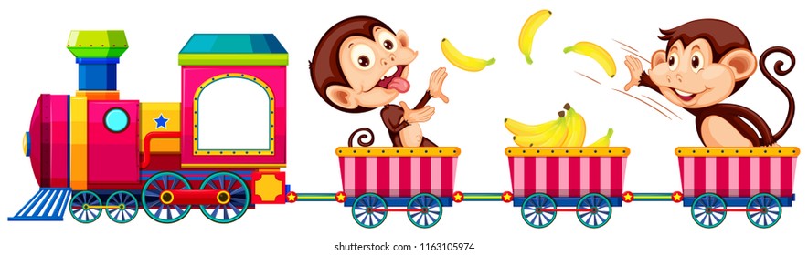 Playful monkey on the train illustration