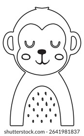 Playful monkey outline coloring page in black and white. Great for kids’ stickers, printables, school crafts, and creative coloring