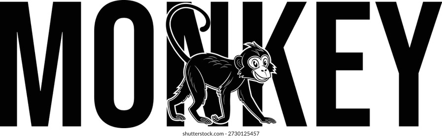 Playful Monkey Silhouette Integrated into Bold Typography, a Fun and Creative Design Element for Children's Media and Graphic Projects