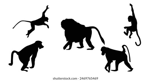 Playful Monkey Silhouettes Collection vector illustration