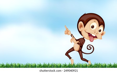 A playful monkey under the clear blue sky