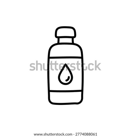 Playful monoline doodle of a nutrient solution bottle for hydroponic plant food labels and ecommerce