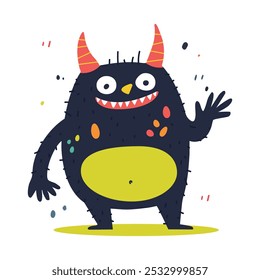 Playful Monster Character with Colorful Spots and Horns