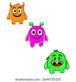 Ícones de personagem monstro brincalhão em cores vibrantes, perfeito para designs de crianças, jogos e projetos divertidos.