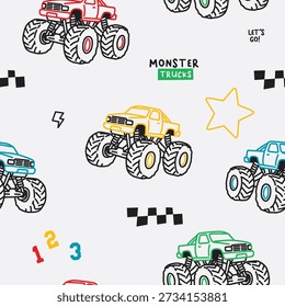 Playful Monster Trucks Seamless Background for Kids