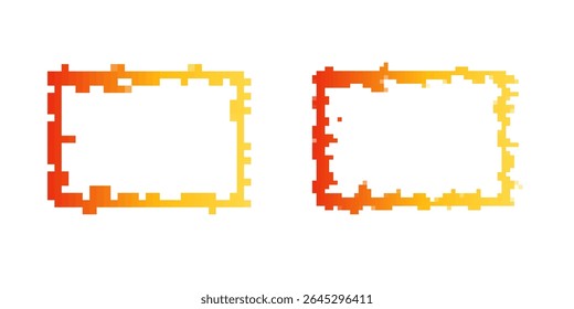 Playful mosaic pixel frames in a retro style with orange and red fire-themed borders.