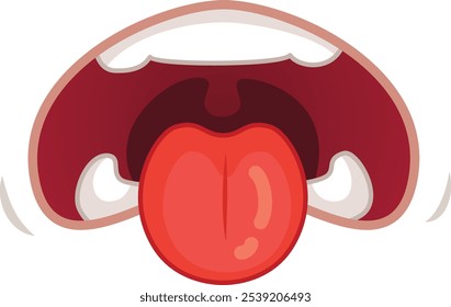 Boca juguetona con la lengua hacia fuera, lamiendo los labios en estilo de dibujos animados coloridos. Perfecto para diseños divertidos y alegres. Feliz, tonto y vibrante