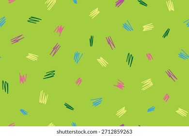 Playful multicolor escova traçado padrão sem emenda no fundo verde claro para aplicações de design moderno fresco