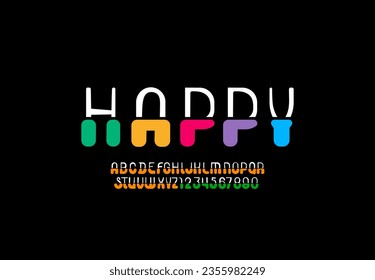 Playful multi-colored font, joyful childrens alphabet, fanny cartoons letters and numbers, vector illustration 10EPS