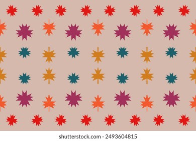 Playful Multicolored Leaf Stars: Whimsical Pattern for Children's Clothing and Fun Decor. Ideal for joyful crafts, vibrant kids' fashion, and creative decor items.