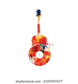 Playful music background with abstract guitar and LP record for banner, card, invitation, poster... Vector illustration for live concert events, music festivals and shows. Party flyer