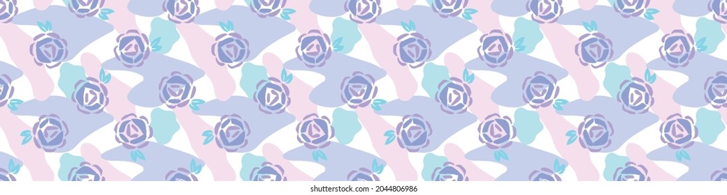 Playful neon floral seamless vector border. Colorful bold flowers in retro silhouette style. Hand drawn whimsical doodle banner. For natural modern edging. 
