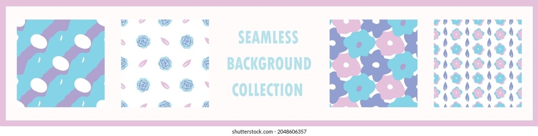Playful neon floral seamless vector collection. Colorful bold flowers in retro silhouette style. Hand drawn whimsical doodle backdrop. For natural modern all over print. 