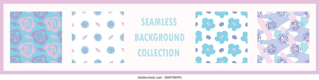 Playful neon floral seamless vector collection. Colorful bold flowers in retro silhouette style. Hand drawn whimsical doodle backdrop. For natural modern all over print. 