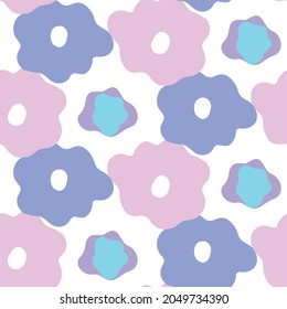 Playful neon floral seamless vector background. Colorful bold flowers in retro silhouette style. Hand drawn whimsical doodle backdrop. For natural modern all over print. 