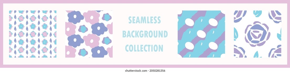 Playful neon floral seamless vector collection. Colorful bold flowers in retro silhouette style. Hand drawn whimsical doodle backdrop. For natural modern all over print. 