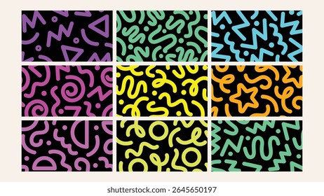 Playful neon scribble-style elements on a black backdrop. Ideal for edgy, expressive, and modern youthful visuals.