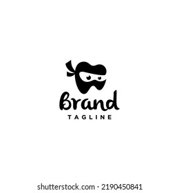 Playful Ninja Head Cartoon Shaped Tooth Icon Logo Design