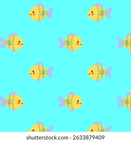 Playful ocean animal seamless pattern with a cute fish. Child-friendly marine animal illustration in flat style.