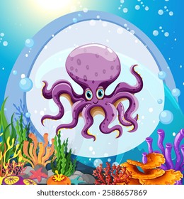 A playful octopus amidst colorful underwater coral scenery