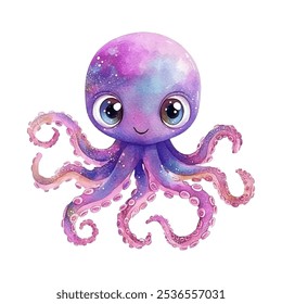 Playful octopus with big eyes, perfect for children’s books, nursery decor, or ocean-themed designs. Adds a charming, whimsical touch to any project.