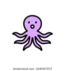 A playful octopus in bold colored outlines, designed for fun learning, kids' sea adventures, and tropical underwater scenes.