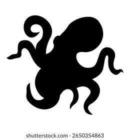 Playful Octopus Clipart, Black Sea Life Silhouette for Kids