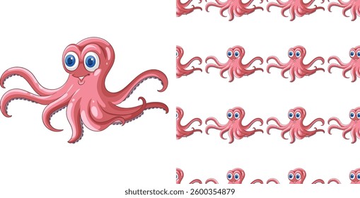 Playful octopus illustration with repeating pattern elements