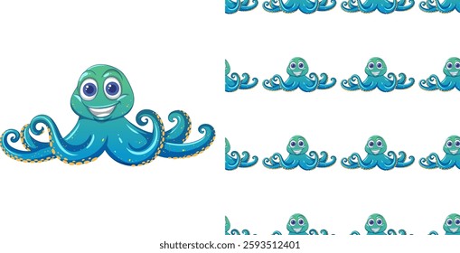 Playful octopus illustration in a seamless pattern