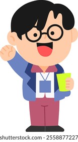 Playful Office Boy Greets You Vector Illustration