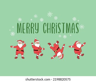 Playful optimistic christmas card design. Fun santa claus dancing. Cute character carefree mood. Whymsy santa positive vibe Xmas vector illustration.