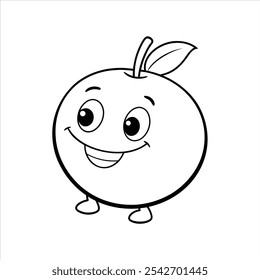 Playful orange cartoon character vector illustration on a white background. Ideal for kids' projects, icons, logos, and clipart. This cute and vibrant orange fruit design in line art 