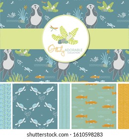 Playful Otters with Coordinating Seamless Patterns