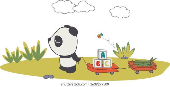 Playful panda with alphabet blocks