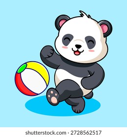 Verspielter Panda mit Beach Ball Vektorgrafik Cartoon Design Kawaii