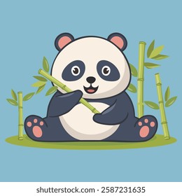 Playful panda munching bamboo with a cheerful curious expression