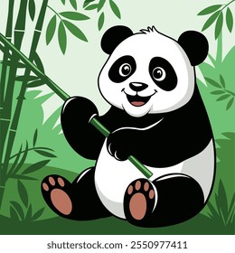 Juguetón Panda Silhouette Holding Bamboo en el fondo blanco, diseño de la ilustración del Arte vectorial del icono de Panda, silueta de Panda, logotipo de Panda