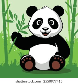 Silhueta de panda brincalhão segurando bambu no fundo branco, ícone do panda vetor arte ilustração design, silhueta do panda, logotipo do panda