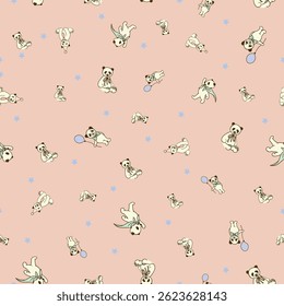 Playful Panda Vector Seamless Pattern Set for Kids Balloons Costumes and Birthday Fun