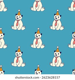 Playful Panda Vector Seamless Pattern Set for Kids Balloons Costumes and Birthday Fun