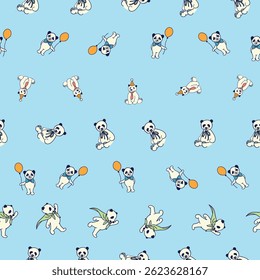 Playful Panda Vector Seamless Pattern Set for Kids Balloons Costumes and Birthday Fun