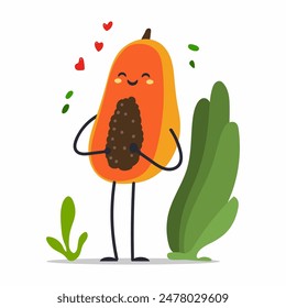 Playful papaya vector cartoon character isolated on a white background.