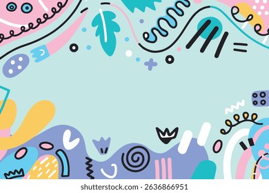 Playful Pastel Abstract Art Border Design with Organic Shapes an Doodles
