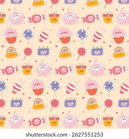 Juguetón Pastel Elementos de fiesta Diseño de patrón sin fisuras