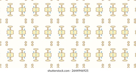 Playful pastel robot pattern with stars on white background. Light tech aesthetic perfect for baby products, digital art, or children's fashion with modern charm.